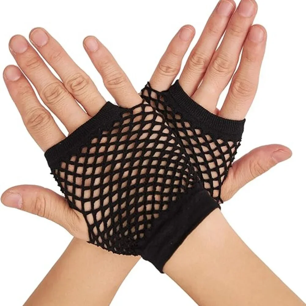 Women's Short Fishnet Gloves Fingerless Goth Punk Dress Up Party Rock